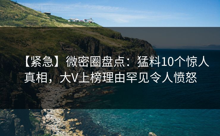 【紧急】微密圈盘点：猛料10个惊人真相，大V上榜理由罕见令人愤怒