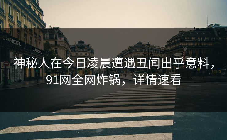 神秘人在今日凌晨遭遇丑闻出乎意料，91网全网炸锅，详情速看